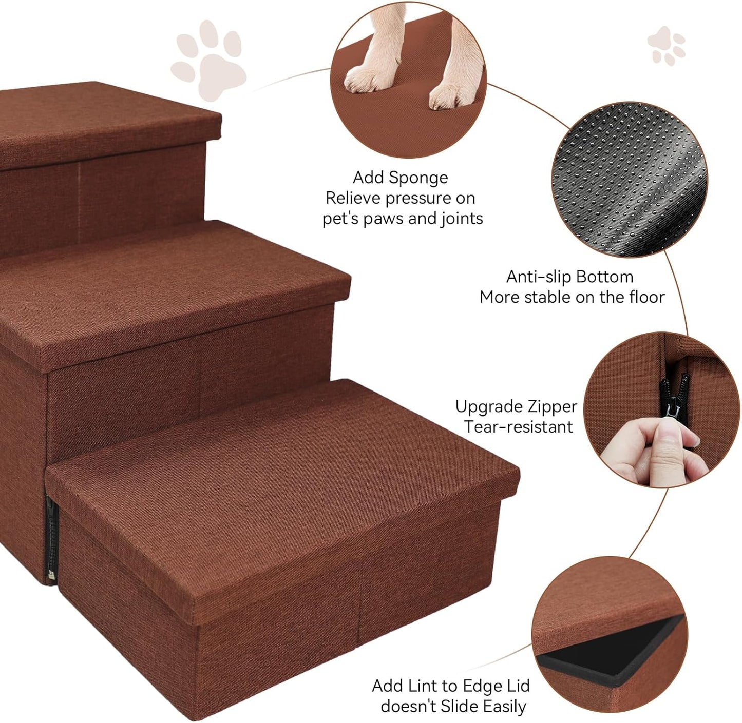 Dog Stairs with Condo 18" H, 3-Step Wider Dog Steps for High Beds Couch, Folding Storage Pet Stairs Gift for Small/Medium/Large Old Dogs Cats, Ramp for Climbing Car Up to 200 lbs, Brown - Pet Explorer
