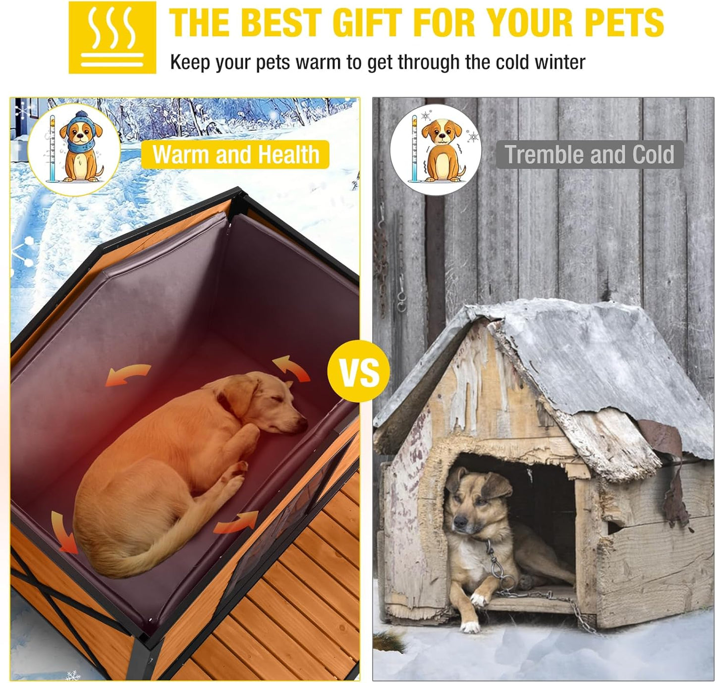 Aivituvin Outdoor Dog House with Chewproof Strong Metal Frame Insulated Outside Dog Kennel Weatherproof for Medium to Large Dogs, (41.5" L x 41.4" D x 34.1" H) - Pet Explorer