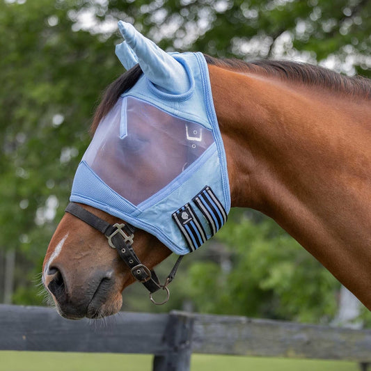 Equinavia Algard Soft Mesh Horse Fly Mask with Ear Protection and 45 UPF Rating | No Eye Irritation & UV Protection - Light Blue - Pony