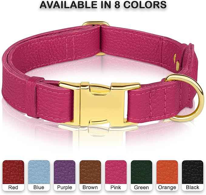 Leather Airtag Dog Collar - Soft Tracking Dog Collar with Apple AirTag Holder and Metal Buckle - Safety GPS Pet Collars for Small Medium Large Dogs Puppy Pink Red (Pink, L, 17"-21" Neck Fit)