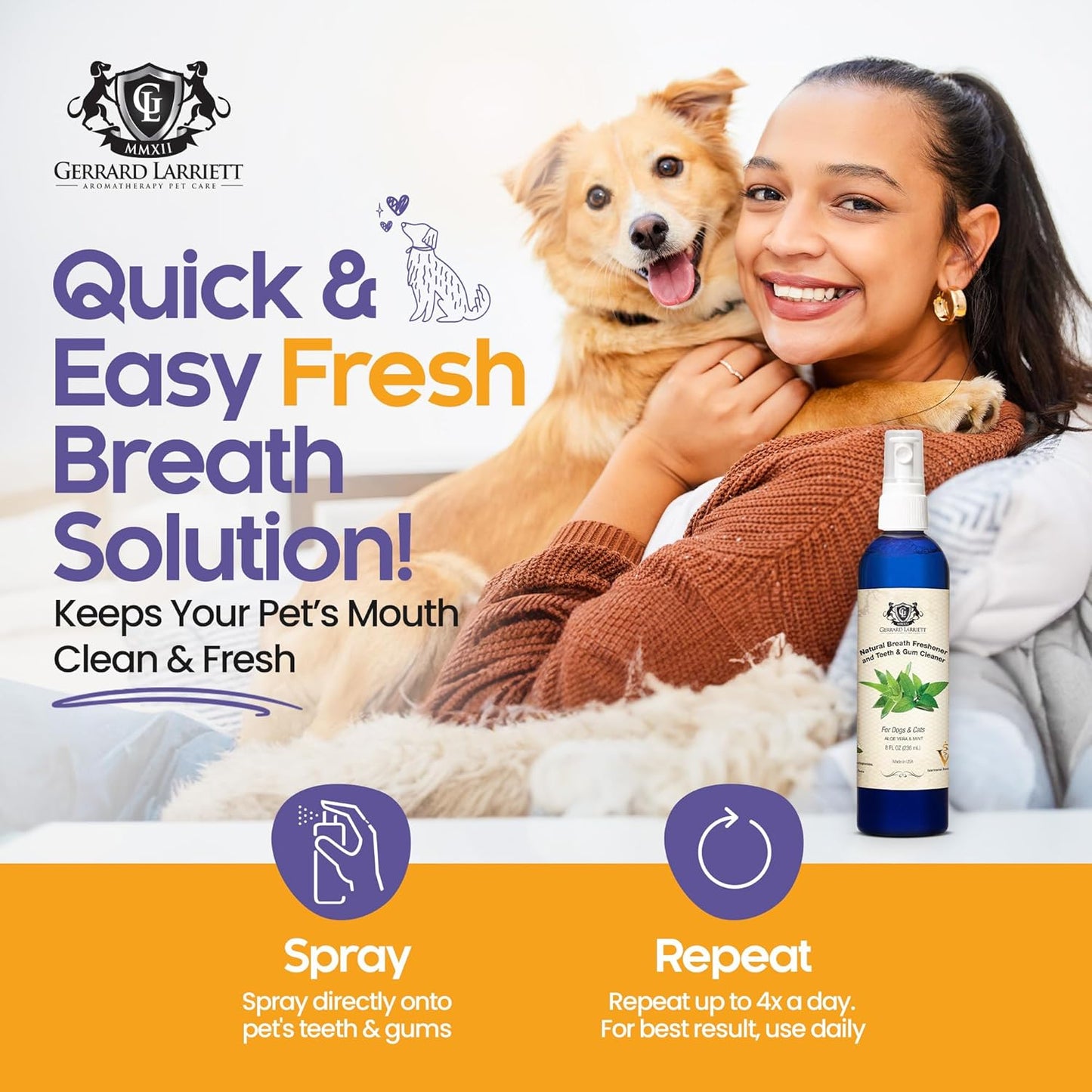 Dog Mouthwash, Dog and Cat Breath Spray with Baking Soda - 8 oz Natural Dog Breath Fresheners with Mint and Aloe Vera Mouth Spray for Tartar Control and Plaque, Dog Teeth Cleaning by Gerrard Larriett - Pet Explorer