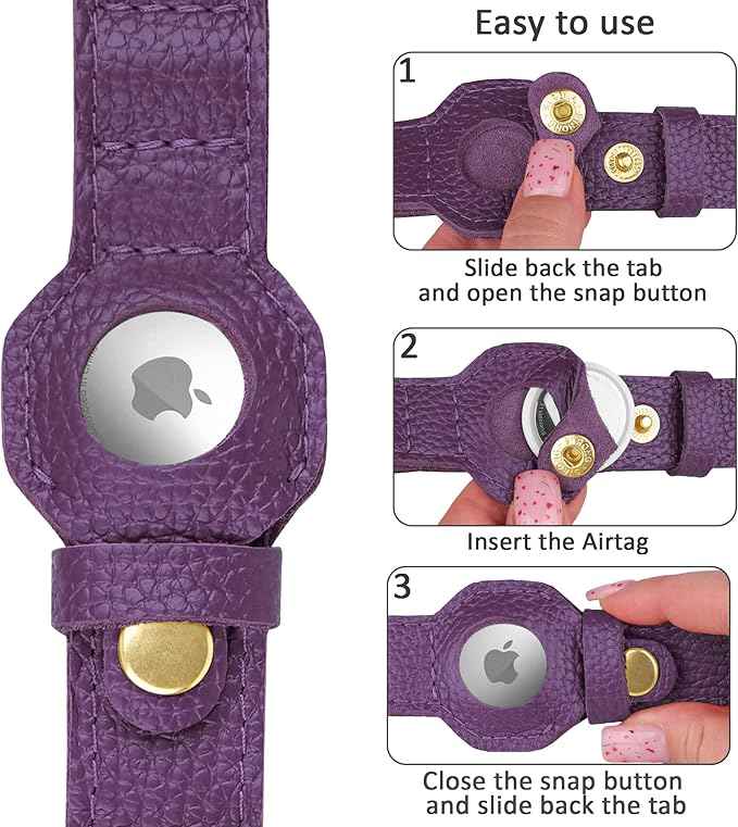 Leather Airtag Dog Collar - Soft Tracking Dog Collar with Apple AirTag Holder and Metal Buckle - Safety GPS Pet Collars for Small Medium Large Dogs Puppy Pink Red (Purple, XL, 20"-25" Neck Fit)