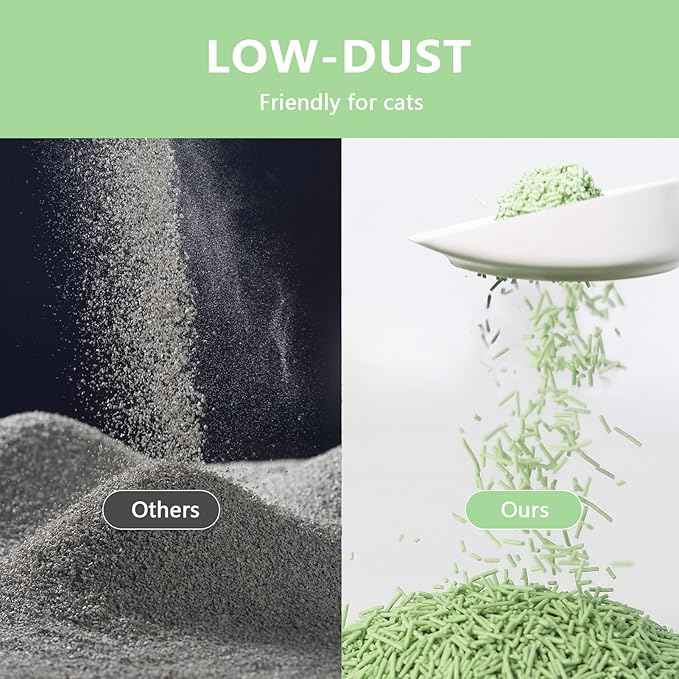 Tofu Cat Litter - Strong Clumping, Ultra Absorbent, Odor Control, Flushable, Low Tracking, Low Dust Tofu Litter Pellets 3 Packs/18LB (Green Tea)