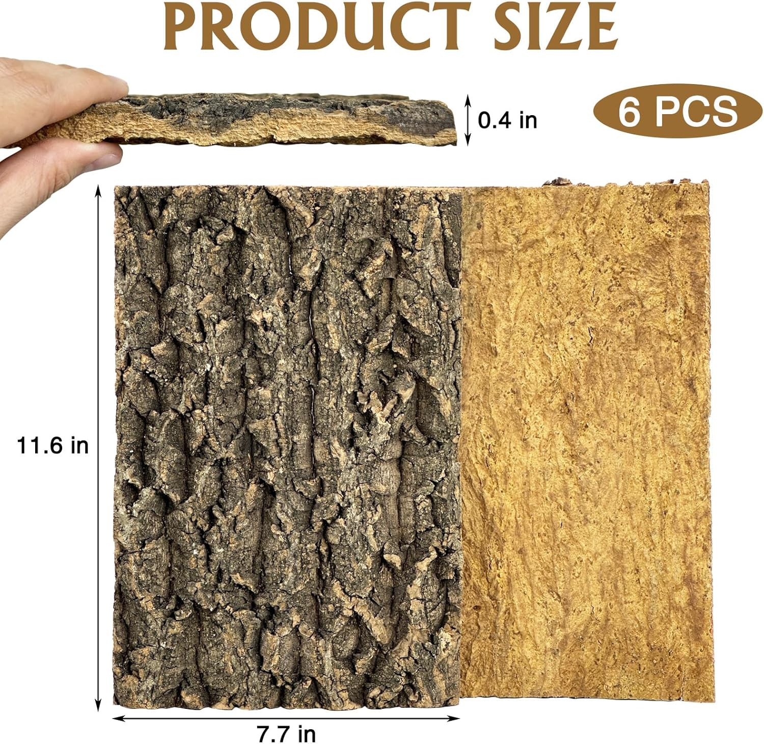 Fhiny 6 PCS Cork Bark Background, 11.6" x 7.7" Natural Cork Bark for Reptiles Bearded Dragon Climbing Backdrop Terrarium Habitat Wall Decor Accessories for Turtle Gecko Lizard Snake Spider Frog - Pet Explorer