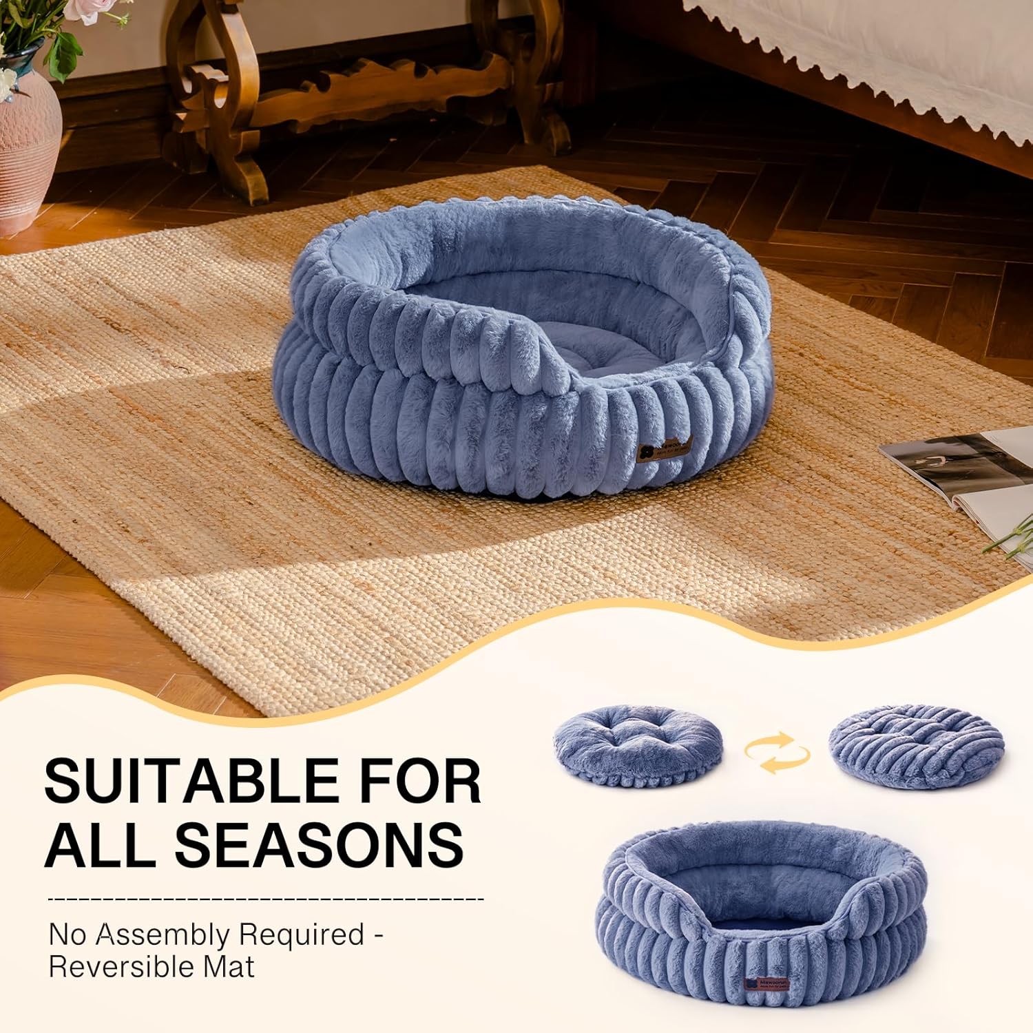 MEWOOFUN Dog Bed for Medium Dogs, Washable Large Cat Beds for Indoor Cats, Donut Pet Bed for Dogs and Cats with Anti-Slip Bottom (Blue, 27"x27"x10") - Pet Explorer