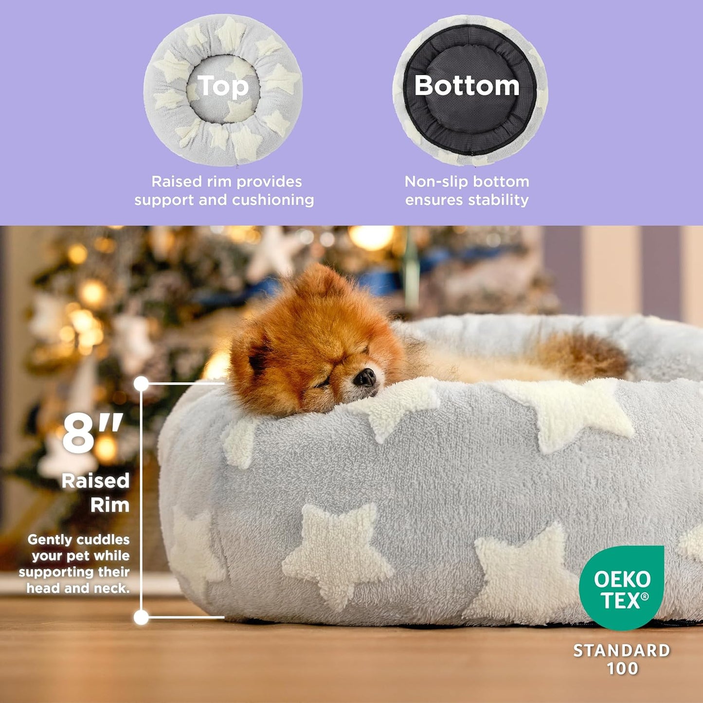 LE SURE Donut Small Dog Bed - Round Cat Beds for Indoor Cats Anti-Anxiety Calming Pet Beds, Washable Cute Modern Beds with Teddy Sherpa Plush & Anti Slip Bottom, 23 Inch, Galaxy Grey - Pet Explorer