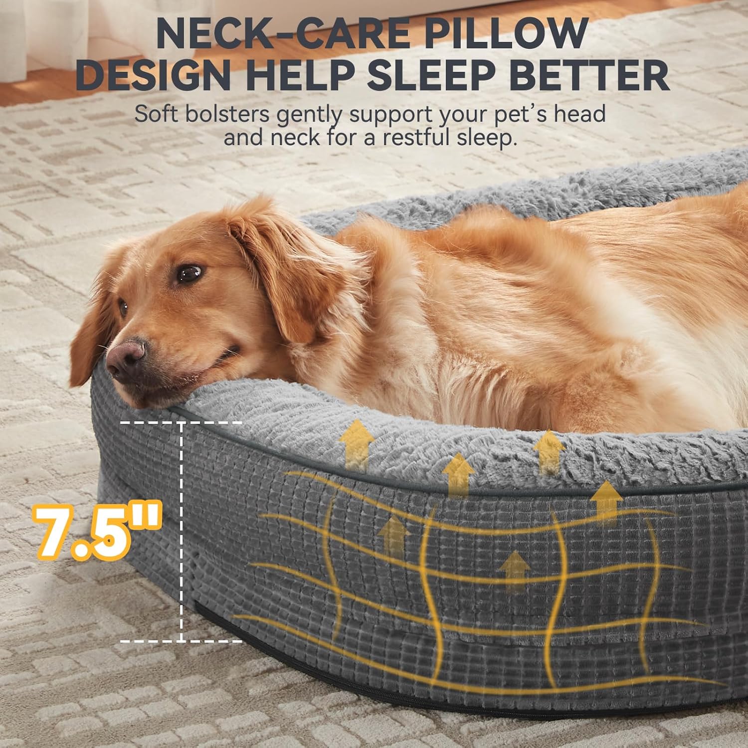 JOEJOY Orthopedic Dog Beds Large Sized Dog, XL Egg-Crate Memory Foam Pet Couch Bed with Bolster Sides, Waterproof Lining, Removable Washable Cover & Non-Slip Bottom, Grey - Pet Explorer
