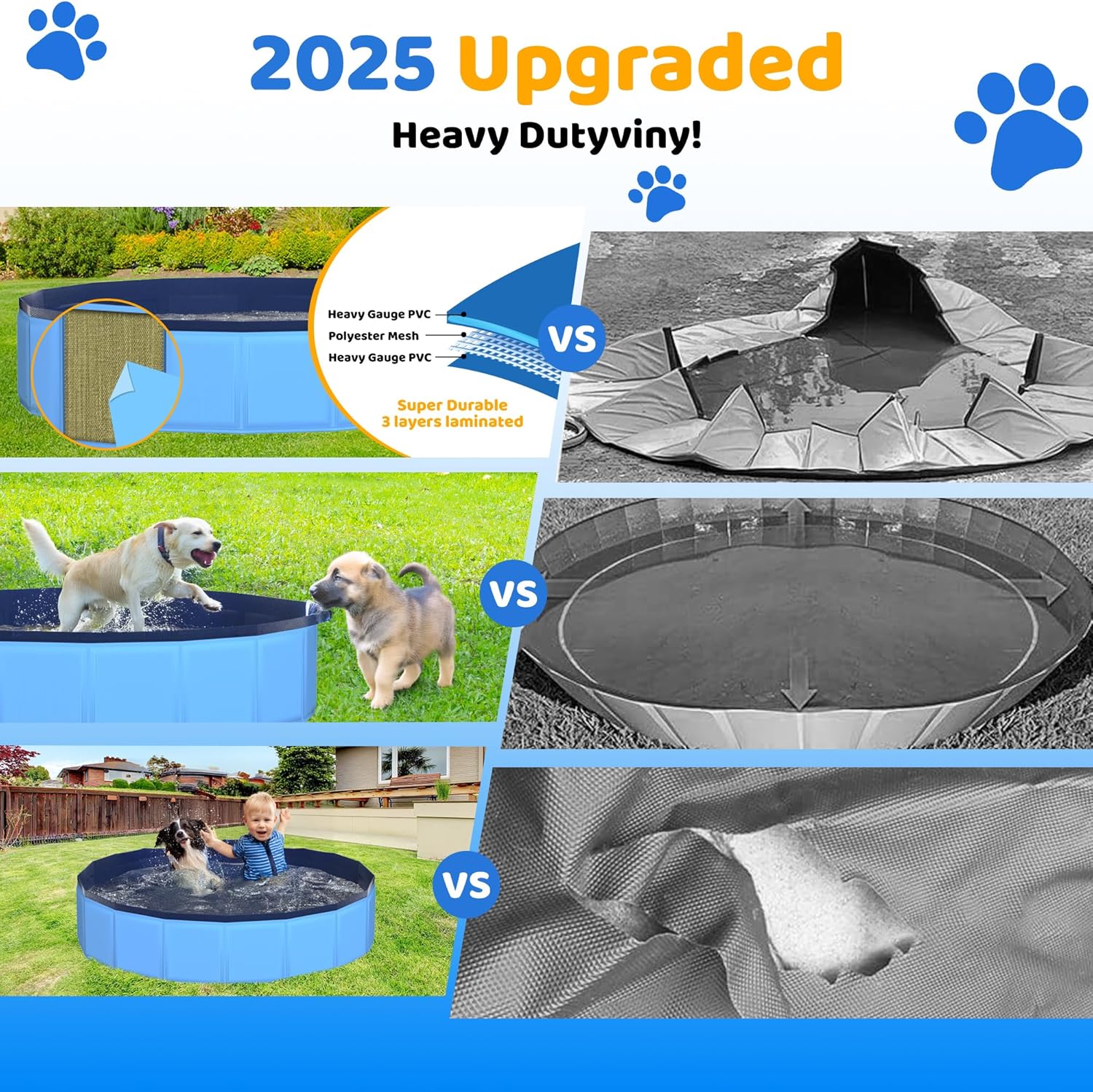 63" x 12" Foldable Dog Pool - Collapsible Hard Plastic Kiddie Pool for Dogs & Kids, Non-Slip Pet Bath Tub for Outdoor Backyard Use, Lightweight & Portable (Blue) - Pet Explorer