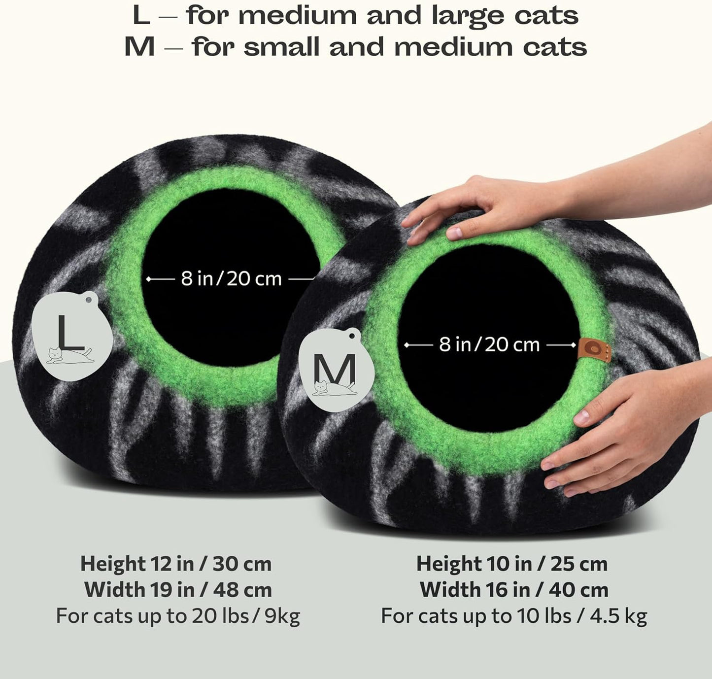 MEOWFIA Cat Cave – Premium Felt Cat Bed for Indoor Cats, Handmade 100% Merino Wool (Medium, Shining Tiger) - Pet Explorer