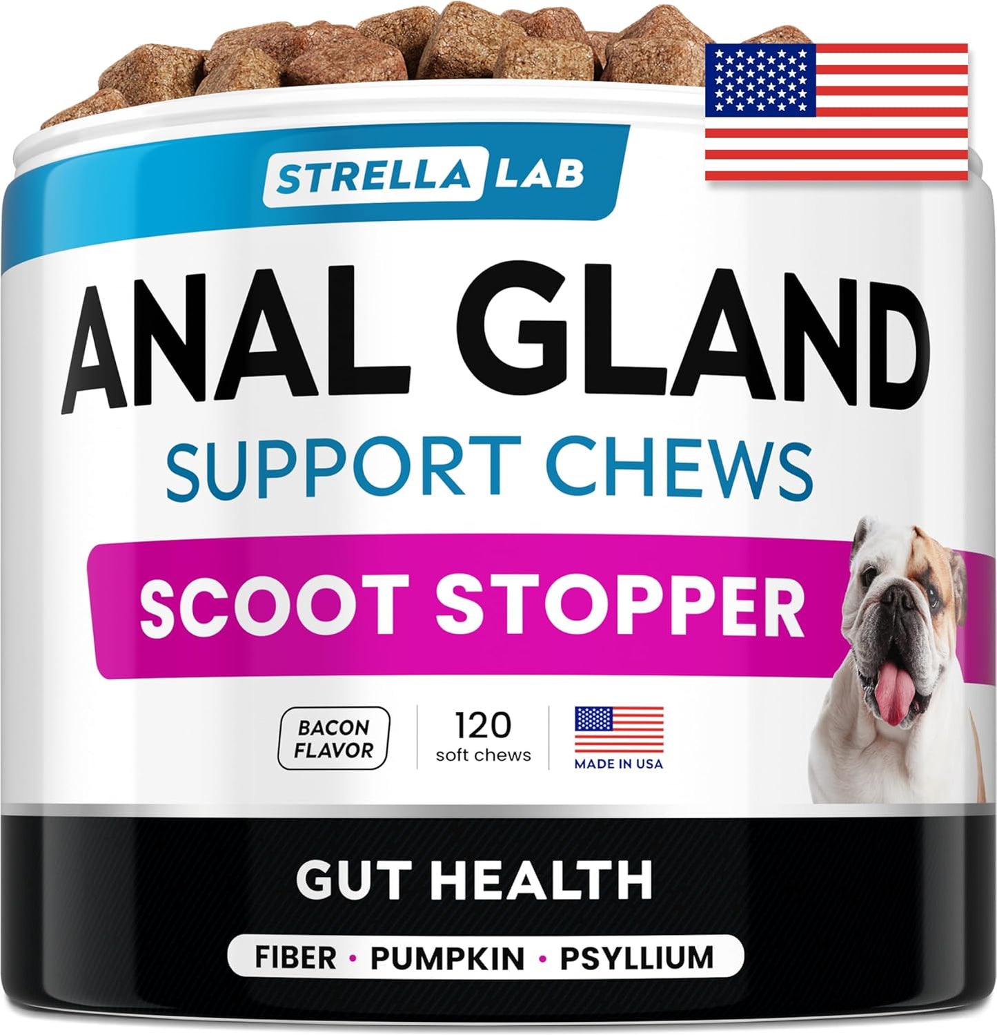 STRELLALAB Anal Gland Support Chews - Scoot Treatment - Digestive Enzymes, Prebiotics & Fiber Supplement for Dogs Digestion & Gut Health. Proprietary Blend of Beet, Psyllium, Dandelion & Pumpkin 120Ct - Pet Explorer