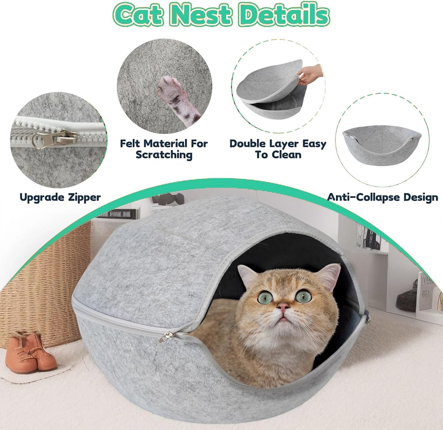 Donut Cat Tunnel Bed Peekaboo Cat Cave for Large Cats Up to 30 Lbs, Kitty Interactive Playing Tent House for Multiple Cats,Detachable,Scratch Resistant (2 in 1 Gray, Medium - 20 Inch Diameter) - Pet Explorer