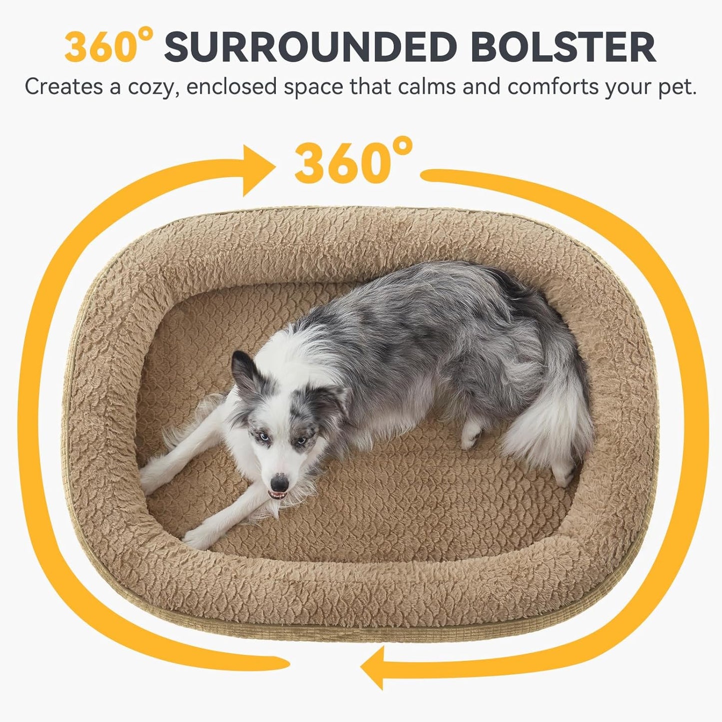 JOEJOY Orthopedic Dog Beds Large Sized Dog, Egg-Crate Memory Foam Pet Couch Bed with Bolster Sides, Waterproof Lining, Removable Washable Cover & Non-Slip Bottom, Light Brown - Pet Explorer