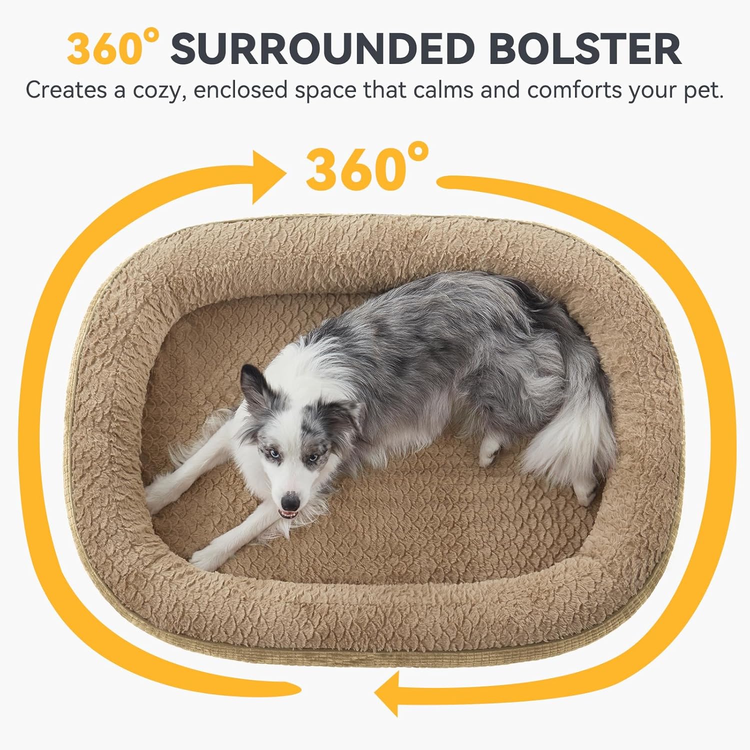 JOEJOY Orthopedic Dog Beds Large Sized Dog, Egg-Crate Memory Foam Pet Couch Bed with Bolster Sides, Waterproof Lining, Removable Washable Cover & Non-Slip Bottom, Light Brown - Pet Explorer