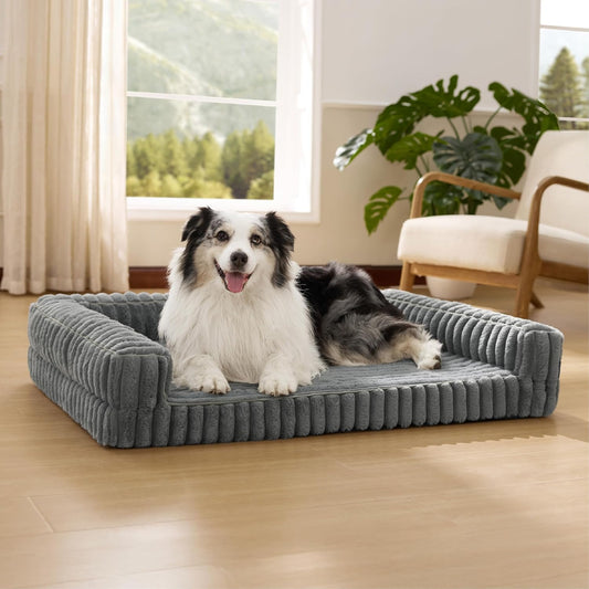 Bedsure Orthopedic Dog Beds for Extra Large Dogs, Waterproof Memory Foam XL Pet Bed with Sides, Non-Slip and Egg-Crate Foam Big Dog Couch Sofa with Washable Removable Corduroy Cover, Grey