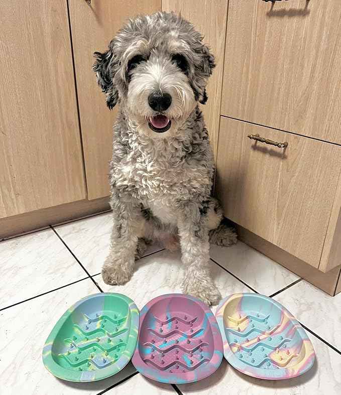 CHEWFFON Easter Dog & Cat Lick Mat Bowls, BPA-Free Silicone Slow Feeder Bowl with Suction Cups, Non Slip Pet Food Bowl Reduces Boredom and Anxiety, Dishwasher Safe, Cotton Candy