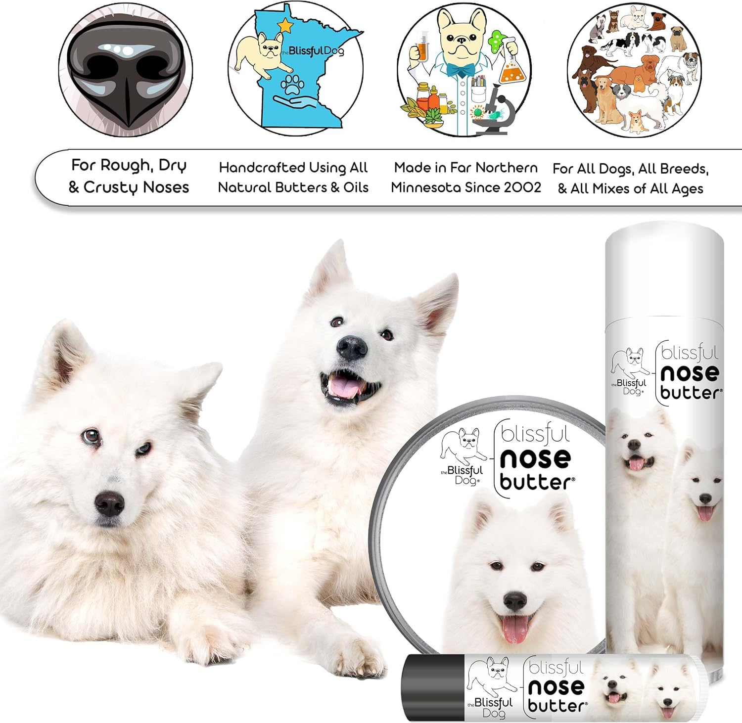 The Blissful Dog Samoyed Unscented Nose Butter - Dog Nose Butter, 0.15 Ounce - Pet Explorer