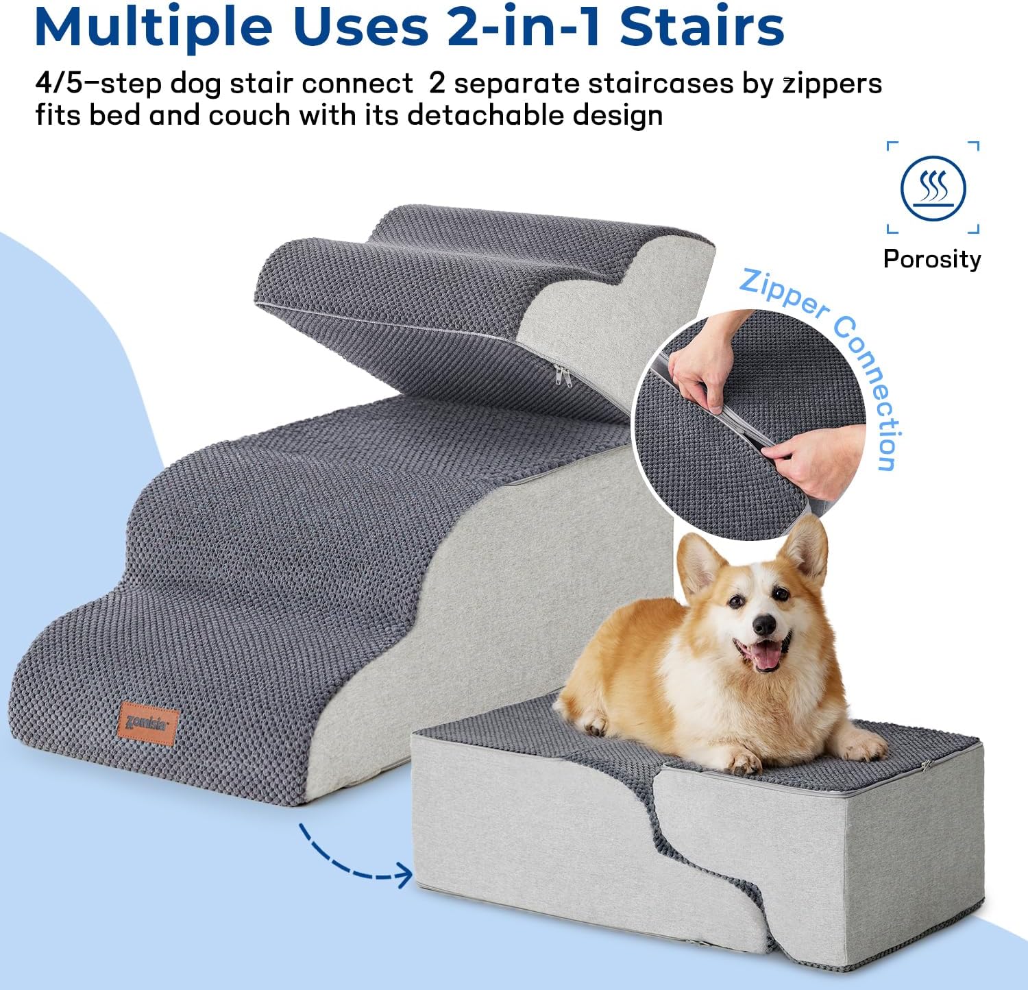 Dog Stairs for Small Dogs - Pet Stairs for Couch and Bed, 35D Foam Dog Steps Ramp with Non-Slip Bottom Beige, 3 Steps - Pet Explorer