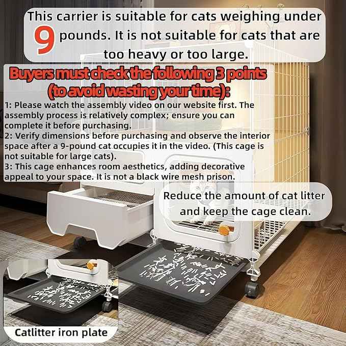 cat cage Indoor with Litter Box, Complimentary Bed, Bowl,Cleaning Three piece Set,cat Enclosure, Kennel,Pet Cage, Cat House with Wheels(28″(L) x18.1″(W) x32.3″(H)