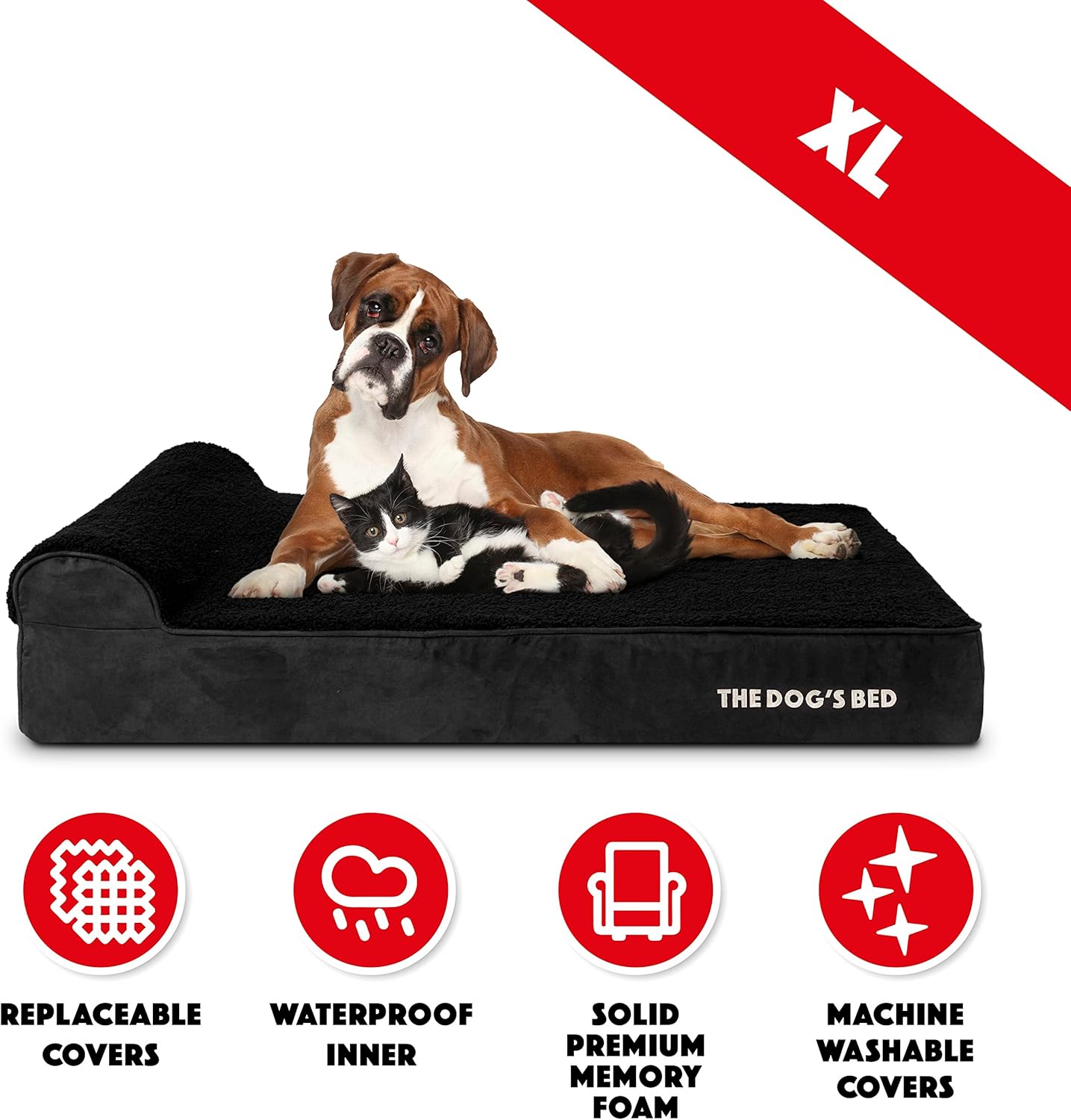 The Dog’s Bed Orthopedic Headrest Dog Bed XL Black Plush 46x28, Memory Foam, Pain Relief for Arthritis, Hip & Elbow Dysplasia, Post Surgery, Lameness, Veterinary Approved, Waterproof Washable Cover - Pet Explorer
