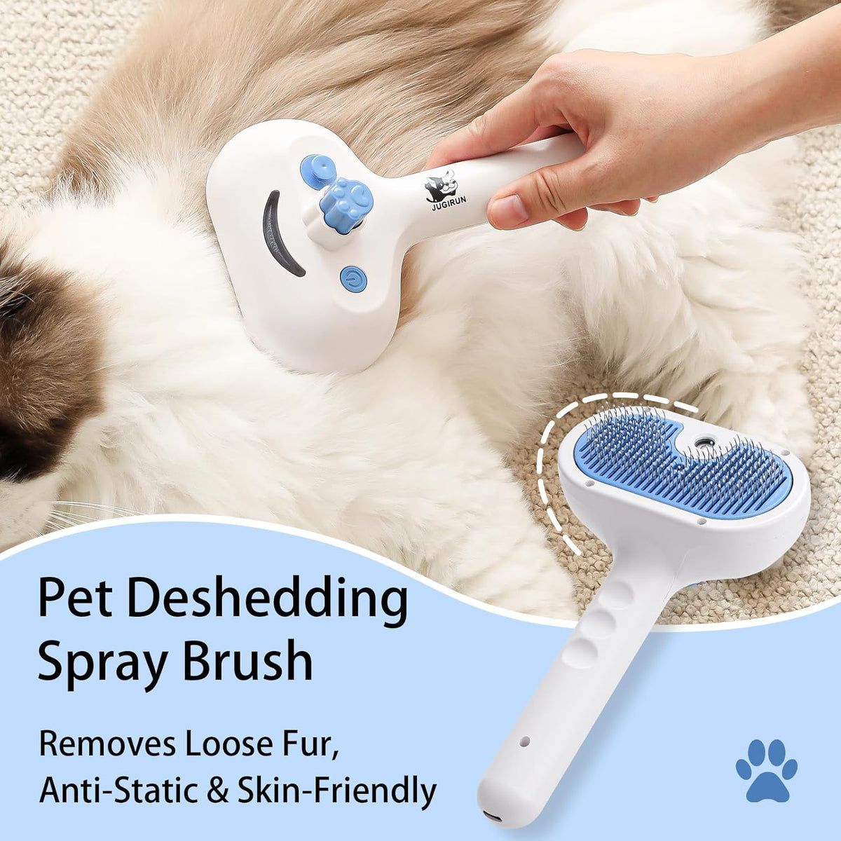 Cat Steam Brush for Shedding,3 In 1 Steam Brush for Dogs & Cats,Spray Hair Removal Comb,Includes Waterless Shampoo,Suitable for Long-haired and Short-haired Pets