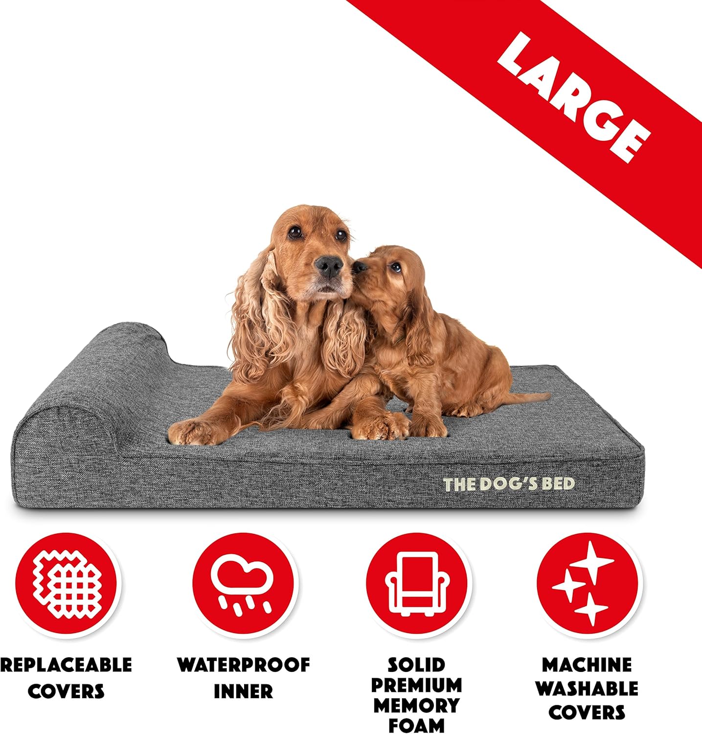 The Dog’s Bed Orthopedic Headrest Dog Bed, Large Grey Linen 40x25, Memory Foam, Pain Relief for Arthritis, Hip & Elbow Dysplasia, Post Surgery, Lameness, Veterinary Approved, Waterproof Washable Cover - Pet Explorer