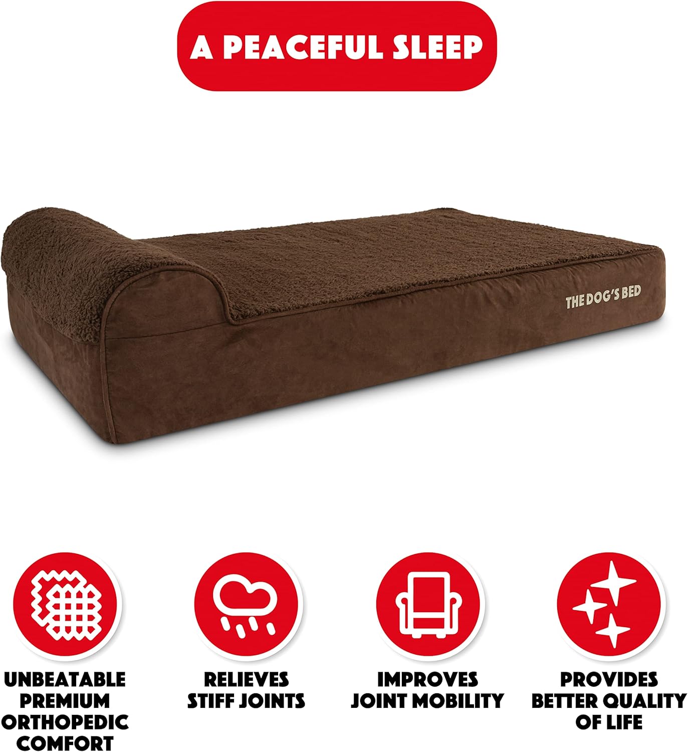 The Dog’s Bed Orthopedic Headrest Dog Bed XL Brown Plush 46x28, Memory Foam, Pain Relief for Arthritis, Hip & Elbow Dysplasia, Post Surgery, Lameness, Veterinary Approved, Waterproof Washable Cover - Pet Explorer