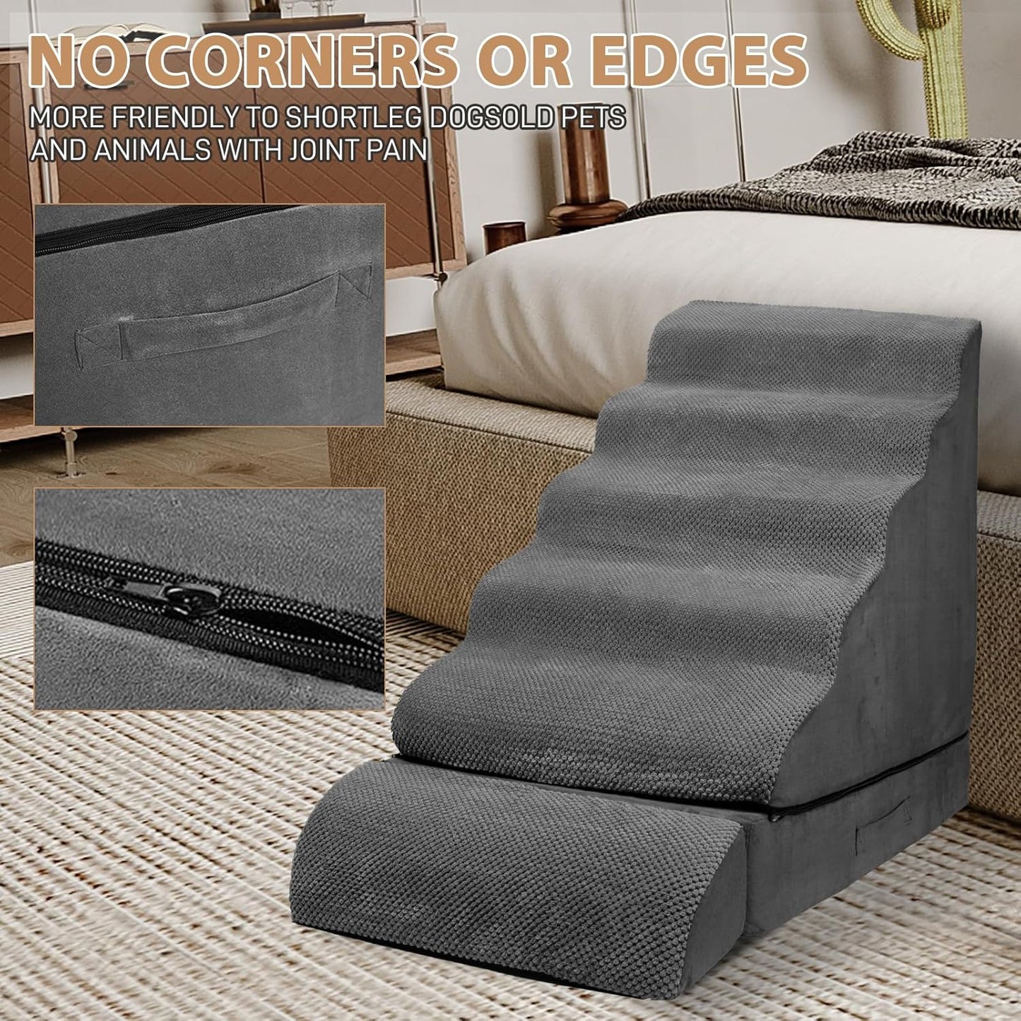 Soft Dog Stairs & Steps for High Beds 24-28 Inches Tall for Small Dogs, LitaiL Pet Stairs/Steps for Beds 28 Inches High, Non-Slip Dog Ramps for Older Cats - Pet Explorer