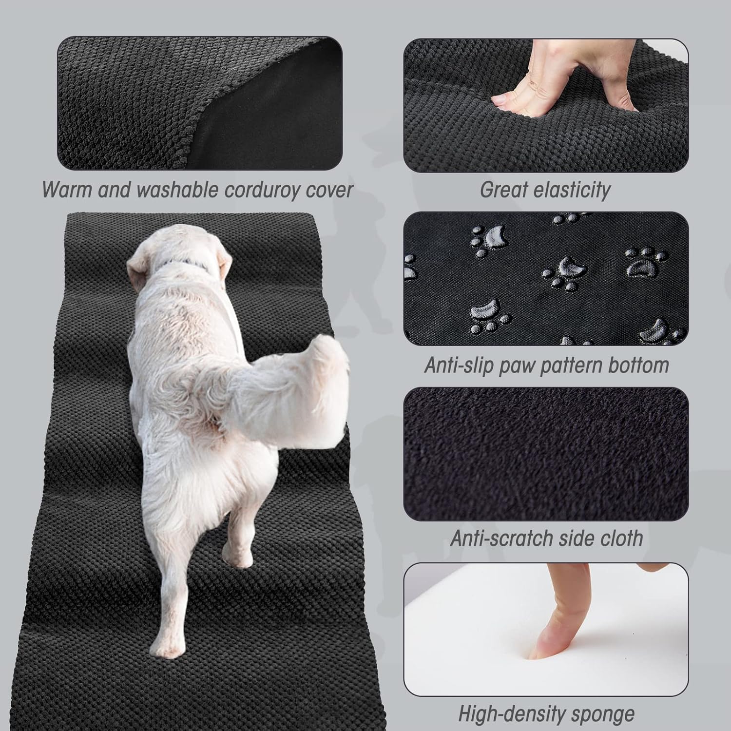 Dog Steps&Stairs for High Beds 24.4 inches High Up to 24-28 inches Bed, Tall Extra Wide Pet Stairs/Steps for High Bedsides,Non-Slip Dog Ramps for Small Older Dogs/Cats(Black) - Pet Explorer