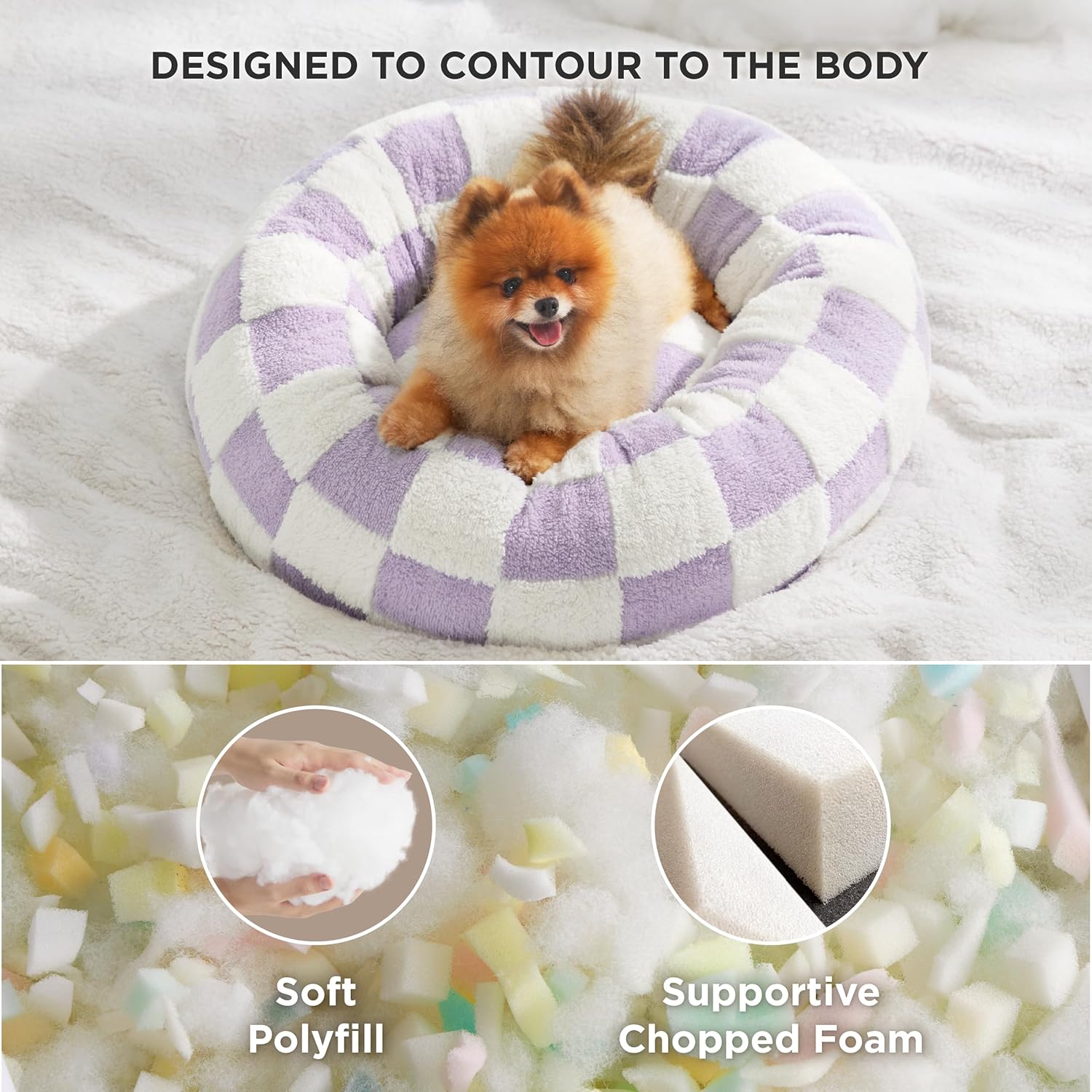 LE SURE Donut Small Dog Bed - Round Cat Beds for Indoor Cats Calming Pet Beds, Cute Modern Beds with Jacquard Shaggy Plush & Anti Slip Bottom, 23 Inch, Purple - Pet Explorer