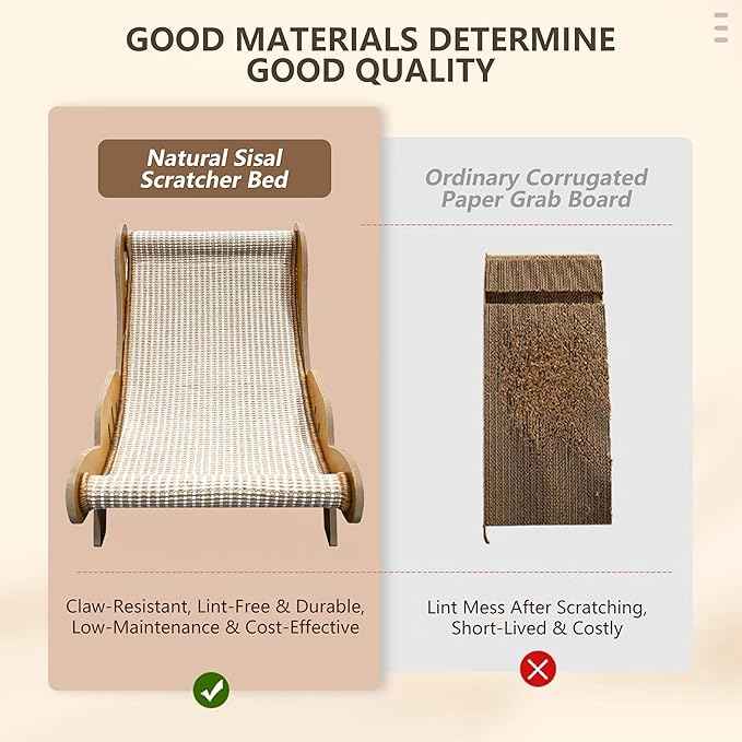 Extra Large Sisal Cat Scratcher–Indoor Cat-Specific Bed & Scratching Pad Combo Lounger,Durable Scratching Mat,Non-Shedding Material