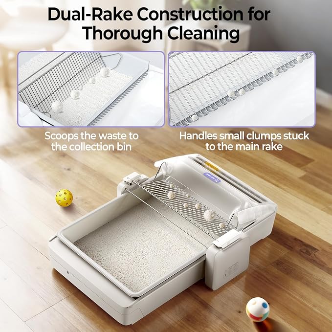 Open Top Automatic Self Cleaning Cat Litter Box, Extra Large Electric Cat Litter Box with APP Control Health Monitor, Smart Litter Tray for Multiple Cats, Anti-Pinch, Come with 20 Liners