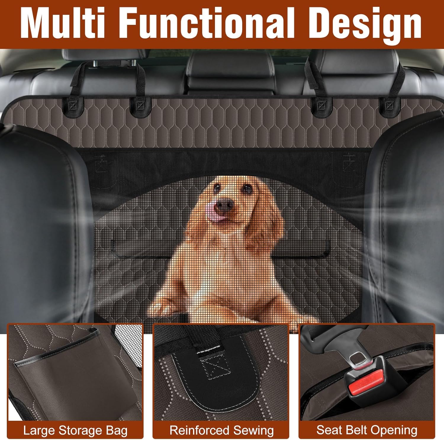 Waterproof Dog Car Seat Cover - Scratch Proof Nonslip Back Seat Hammock with Mesh Window & Storage Pocket for SUVs/Trucks/Sedans-S, Brown/Black - Pet Explorer