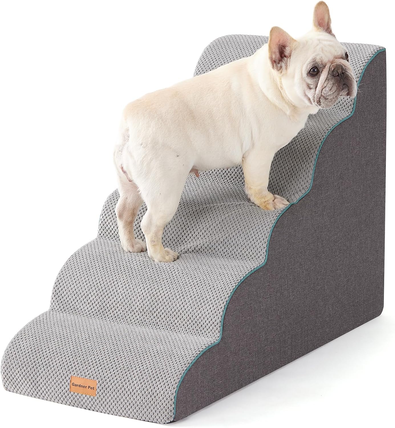 Gardner Pet Dog Stairs for Small Dogs 22.8" H, Curved 5-Step Pet Stairs, Dog Steps for High Bed, Couch (24-30 in) with Durable Non-Slip Waterproof Fabric Cover and CertiPUR-US Certified Foam - Pet Explorer