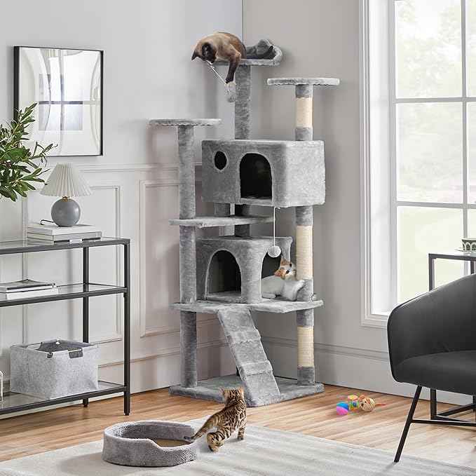 Yaheetech 70in Multi-Level Cat Tree Tall Cat Tower Cat Furniture with Condo, Scratching Posts & Dangling Ball for Indoor Cats Activity Center, Light Gray