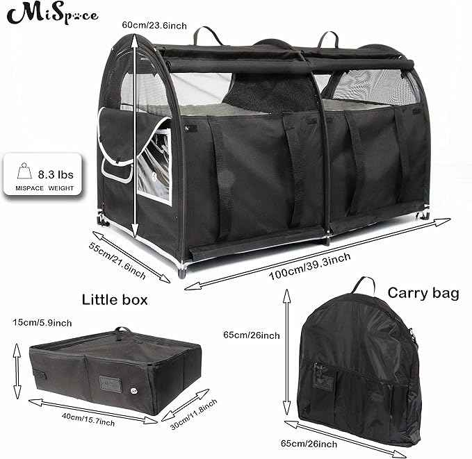 Mispace Portable 2 Pet Carriers for Cats Collapsible Cat Condo for Car Travel Pet Kennel Show Cages with Portable Carry Bag Hammocks Mats and Litter Box