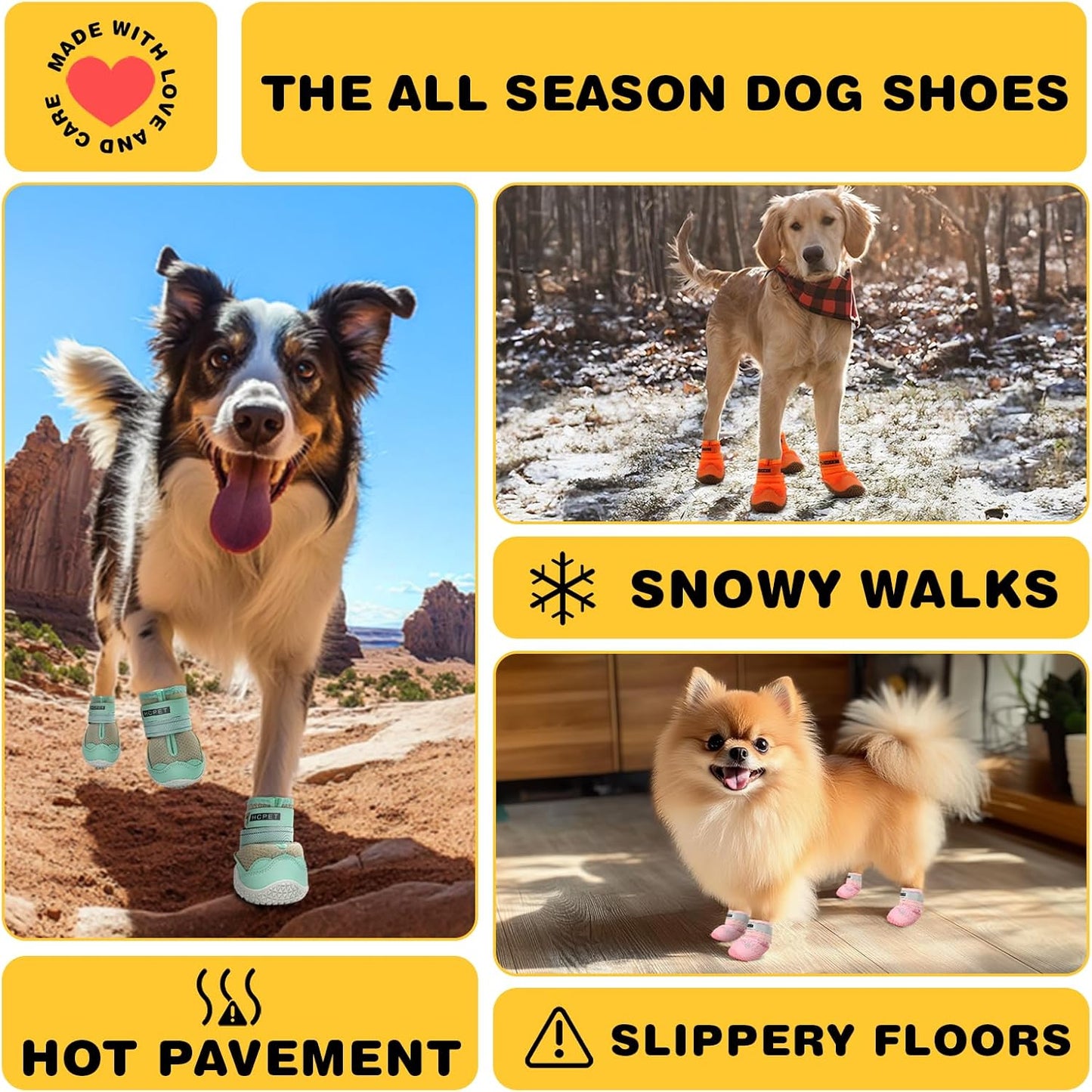 Hcpet Dog Shoes for Large Dogs, Breathable Dog Booties for Small Medium Dogs, Anti-Slip Dog Boots & Paw Protectors for Hot Pavement Winter Snow Hiking with Reflective Straps Orange Size 3