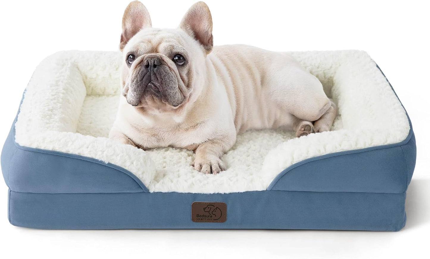 Bedsure Orthopedic Dog Bed Medium Size Dogs - Washable Medium Dog Cat Bed Waterproof, Comfort Pet Couch Sofa with Washable Removable Cover, Pets Bed with Nonskid Bottom, Plush-Faded Denim, 28" - Pet Explorer