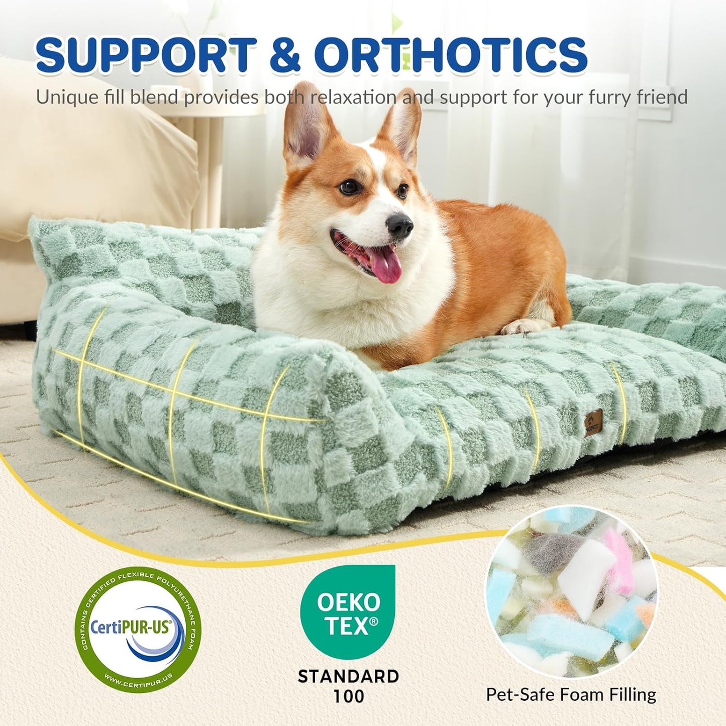 Cat Bed Cat Couch for Puppy and Kitten, Fluffy Pet Sofas Medium Dog Sofa Bed, Supportive Cats Sofa for Indoor Cats, Washable Cover & Non-Slip, 32 inch, Green - Pet Explorer