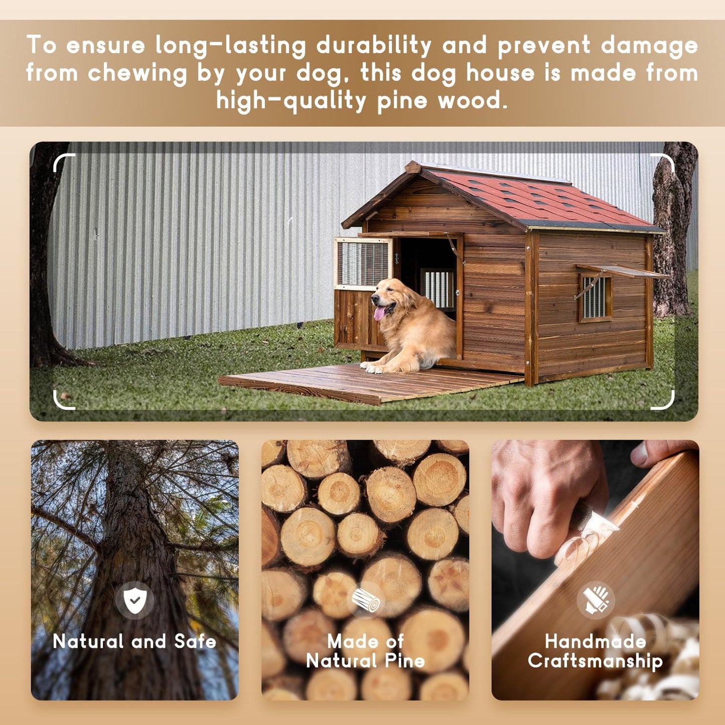 Extra Large Dog House Outdoor Made of Solid Pine Wood, Warm Doghouse, Dog House with Elevated Floor for Large Dogs, (Wood, 5XL) - Pet Explorer