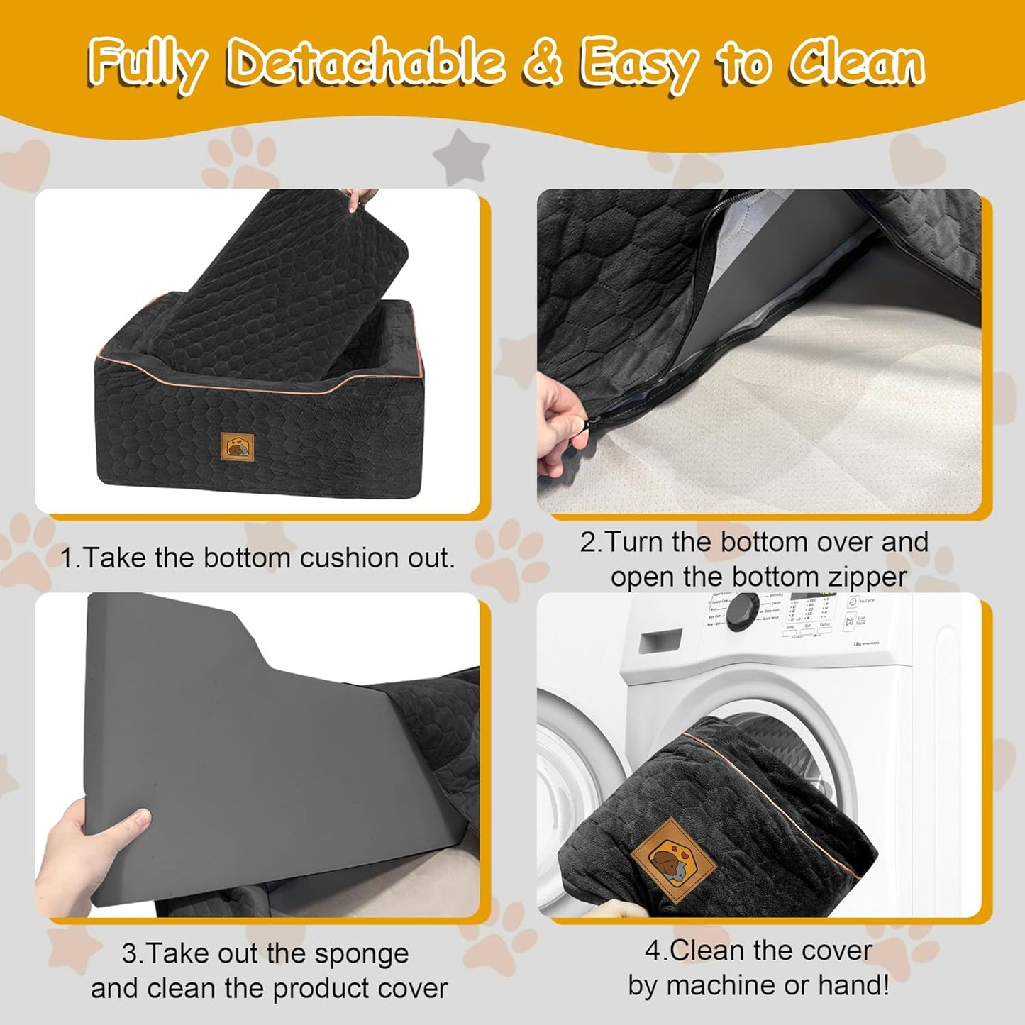 Dog Car Seat for Medium/Large Dogs, Washable Dog Booster Seat Under 60 lbs or 2 Small Dogs, Multi-Functional Pet Car Seat with Thick Cushion, 2 Safety Leashes (Black) - Pet Explorer