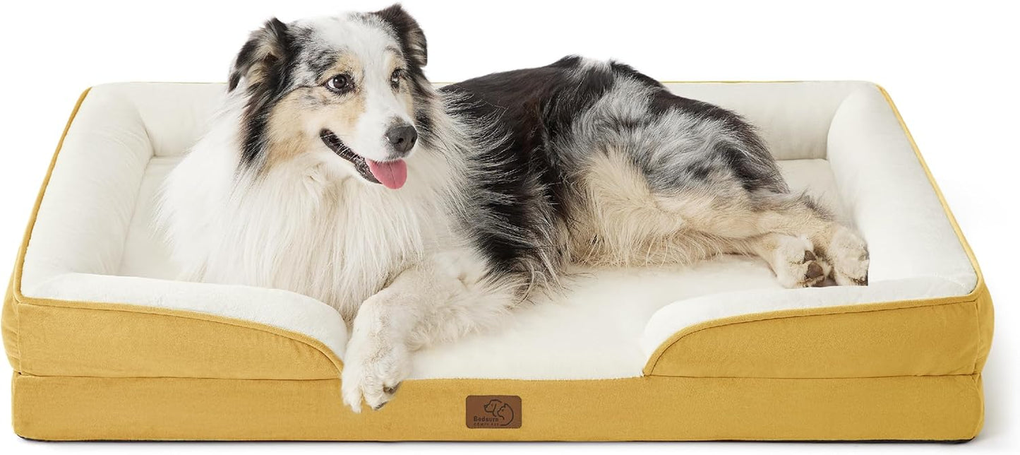 Bedsure XL Orthopedic Dog Bed for Extra Large Dogs - Washable XLarge Dog Cat Bed Waterproof, Comfort Dogs Couch Sofa with Washable Removable Cover, Pet Bed with Nonskid Bottom, Spicy Mustard, 42" - Pet Explorer