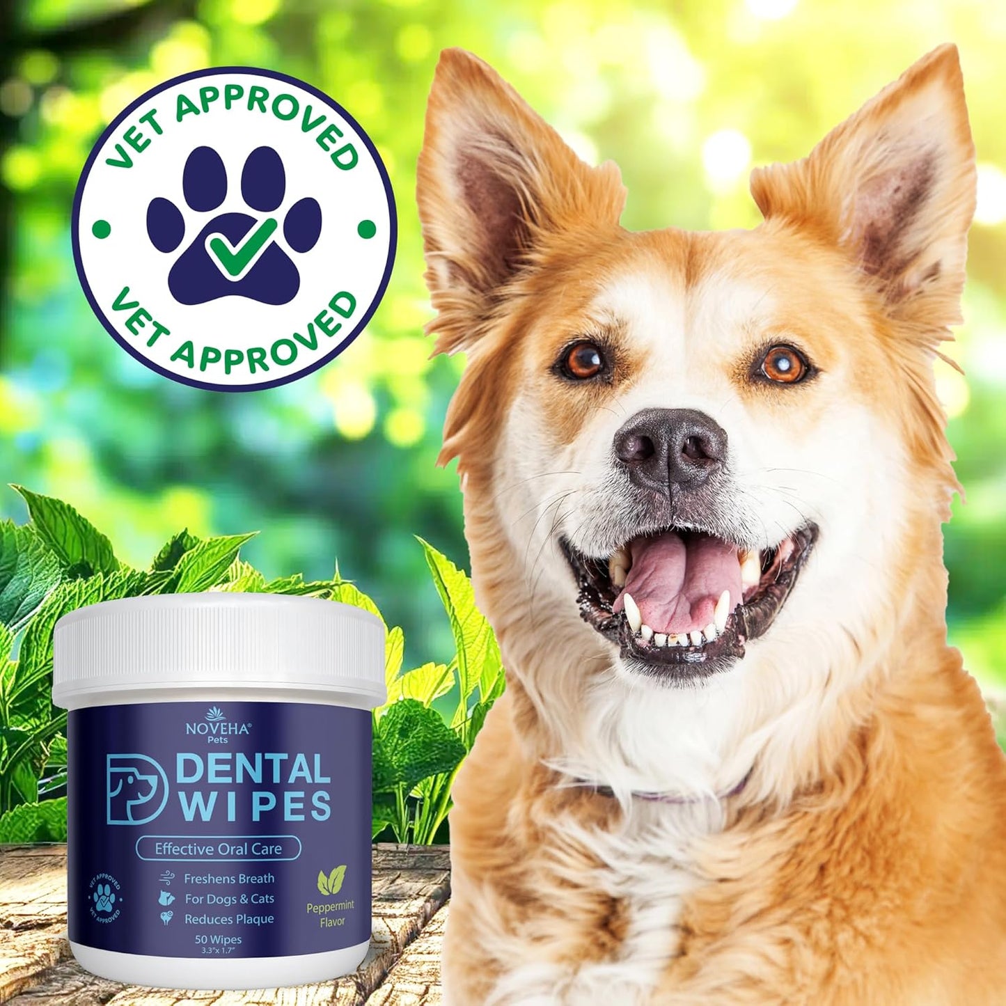 NOVEHA Pets Dental Finger Wipes for Dogs & Cats | Freshens Breath, Reduces Plaque | Healthier Gums | Clean Teeth No Toothbrush | Vet Recommended Effective Natural Oral Care (100 pcs, Mint) - Pet Explorer