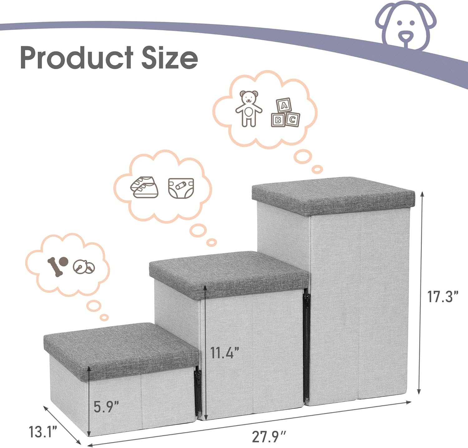 Heeyoo Dog Stairs with Storage, Foldable Dog Steps for Small Dogs, 3 Tiers Non-Slip Pet Stairs for High Beds Or Couch and Sofa, Hold up to 200 lbs Pet Cat - Pet Explorer
