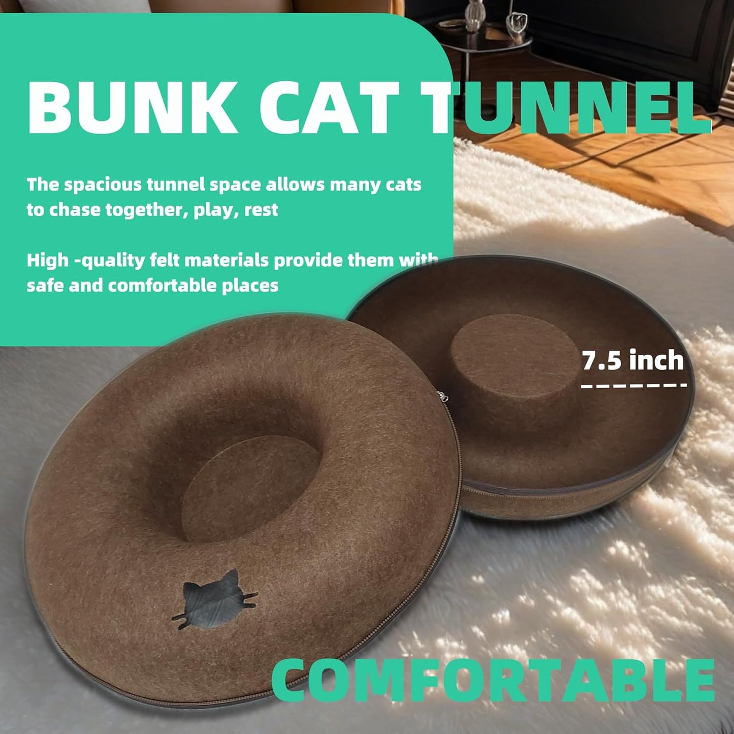 Donut Cat Tunnel Bed Peekaboo Cat Cave for Large Cats Up to 30 Lbs, Kitty Interactive Playing Tent House for Multiple Cats,Detachable,Scratch Resistant (Brown, Medium - 20 Inch Diameter) - Pet Explorer