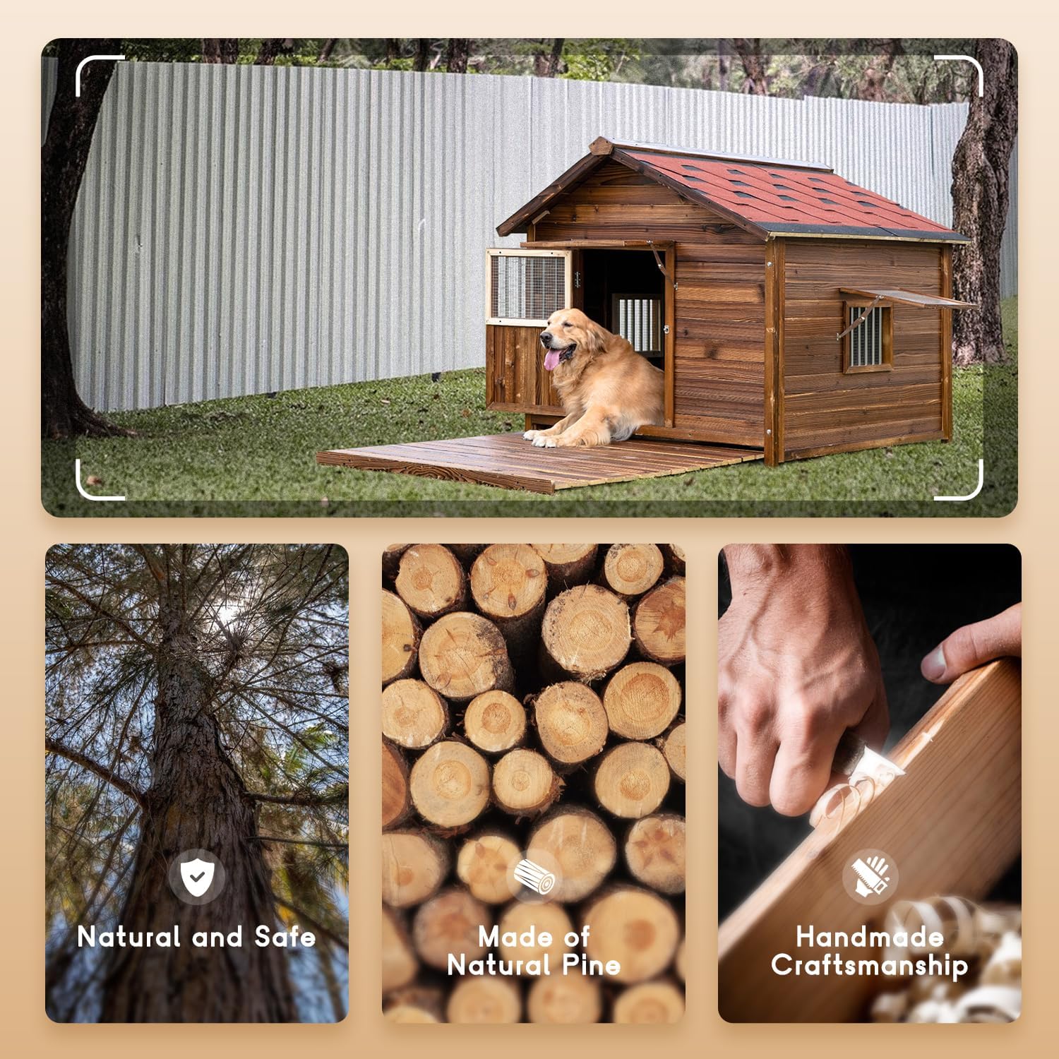Extra Large Dog House Outdoor Made of Solid Pine Wood, Warm Doghouse, Dog House with Elevated Floor for Large Dogs, (Wood, XL) - Pet Explorer