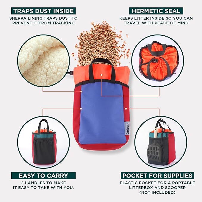 OutdoorBengal Portable Travel Litter Bag, No Mess, Small & Collapsible Bag to Carry Litter, Leak Proof Kit for Cat Litter, Essentials for Traveling with Cats, Travel Litter Box for Car, Plane with Cat