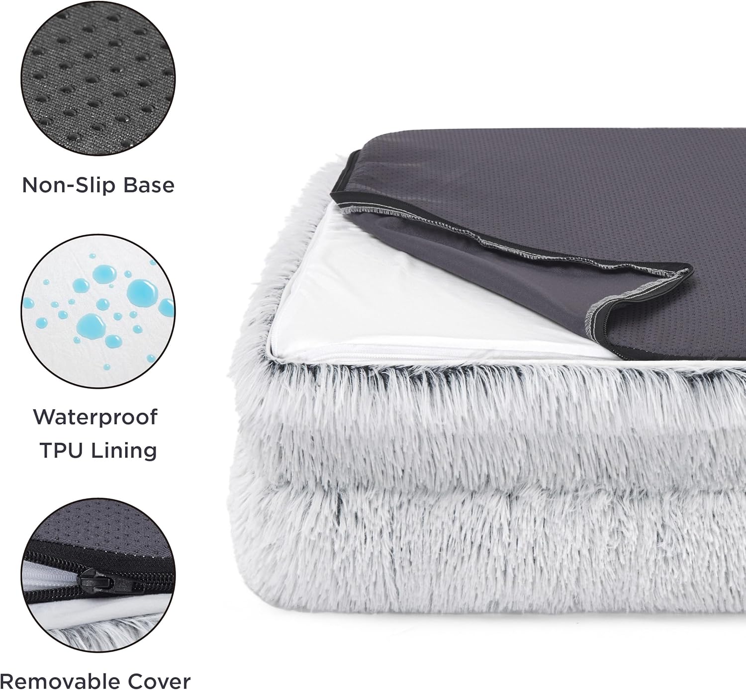 Bedsure Orthopedic Dog Bed Medium Size Dogs - Washable Medium Dog Cat Bed Waterproof, Comfort Pet Couch Sofa with Washable Removable Cover, Pets Bed with Nonskid Bottom, Long Faux Fur-Misty Grey, 28" - Pet Explorer