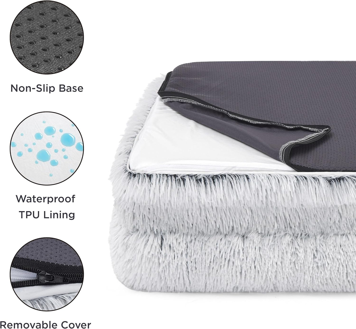 Bedsure Orthopedic Dog Beds for Small Dogs - Washable Small Dog Cat Bed Waterproof, Comfort Pet Couch Sofa with Washable Removable Cover, Pets Bed with Nonskid Bottom, Long Faux Fur-Misty Grey, 24" - Pet Explorer