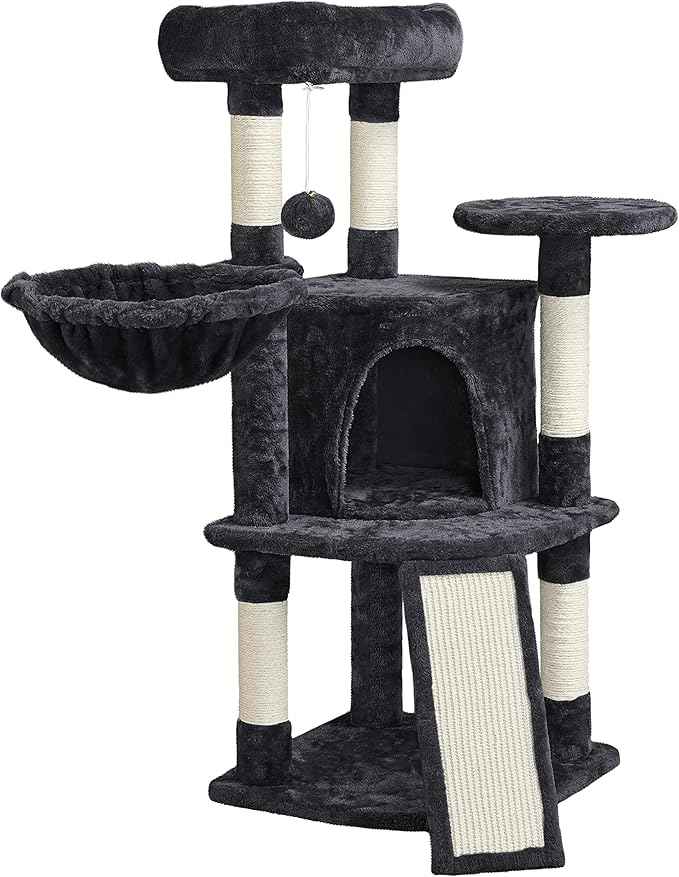 Topeakmart 42in Cat Tree Tower for Indoor Cats, Cat Condo with Perch & Hammock, Activity Center, Multi-Level Cat Furniture with Scratching Posts, Cat House, Black