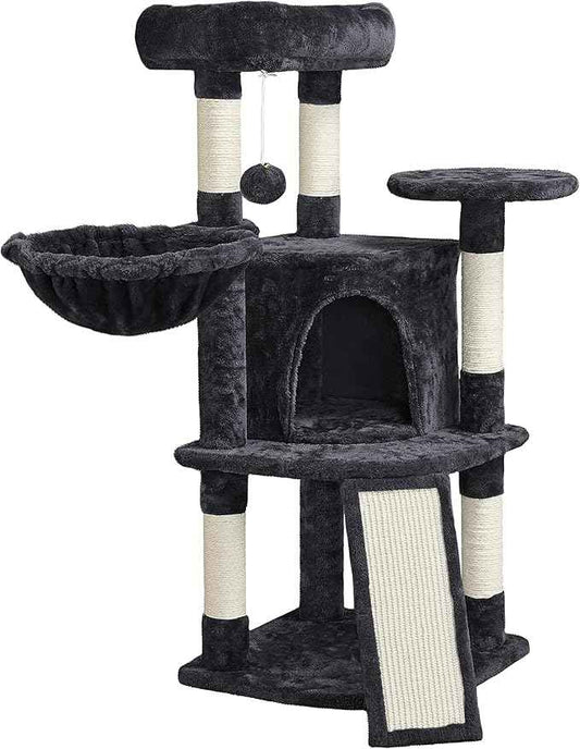 Topeakmart 42in Cat Tree Tower for Indoor Cats, Cat Condo with Perch & Hammock, Activity Center, Multi-Level Cat Furniture with Scratching Posts, Cat House, Black